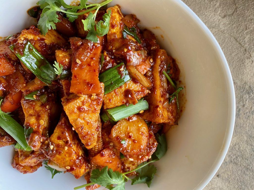 Pan Fried Tofu with Red Pepper